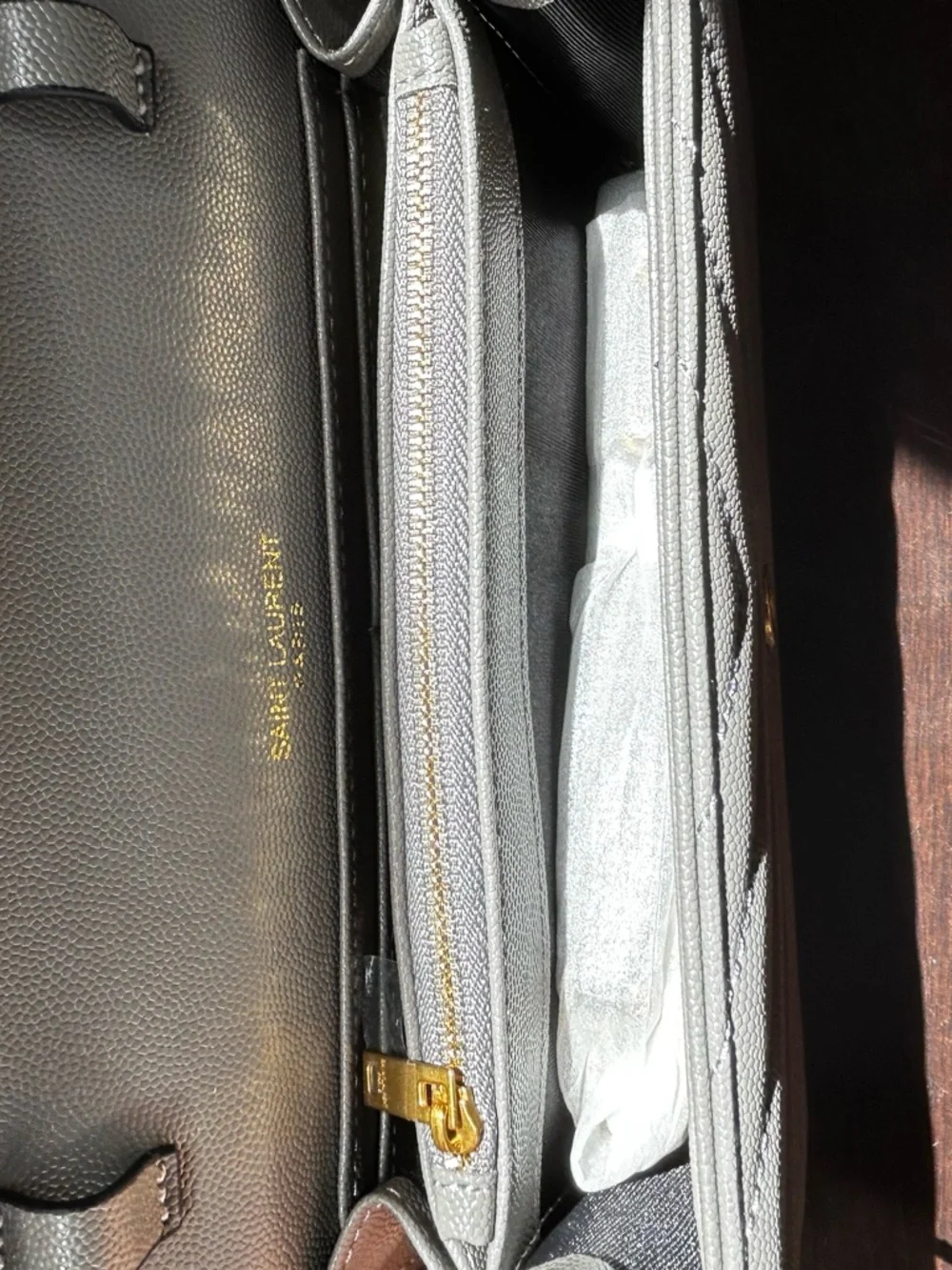 Saint Laurent Silver Quilted Coat with Gold YSL Emblem - Picture 4 of 6